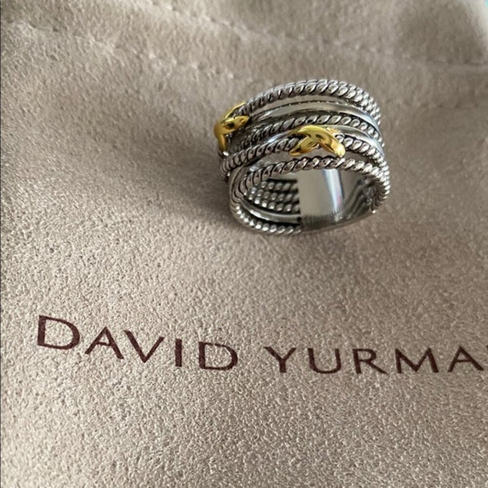 David Yurman Two-Tone Cable Wrap Ring in Silver and Gold Sz8